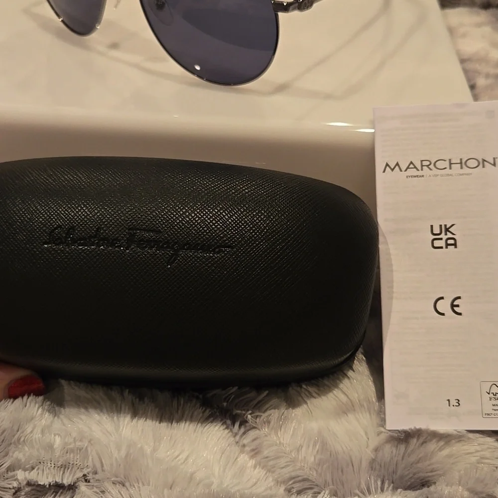 Salvatore Ferragamo Dark Gunmetal Aviator Sunglasses Brand New In Case
